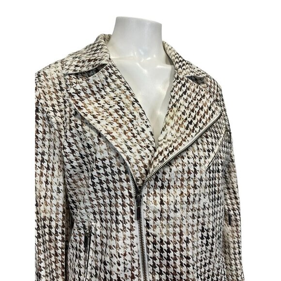 Chicos Jacket 1 Medium Asymmetrical Zip Metallic Houndstooth Print Pockets - Picture 2 of 8